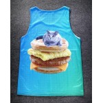 Blue Cat on Egg Muffin Cheeseburger Net Sleeveless Mens T-shirt Vest Sports Tank Top